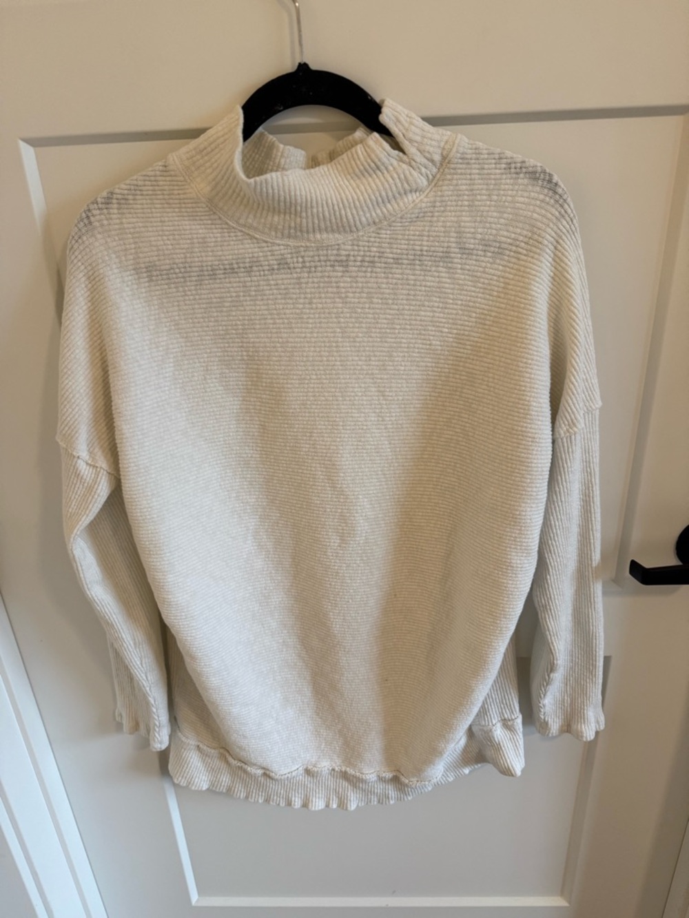 We The Free Mock Neck Thermal Top Small Cream Waffle Knit Oversized Slouchy Boho